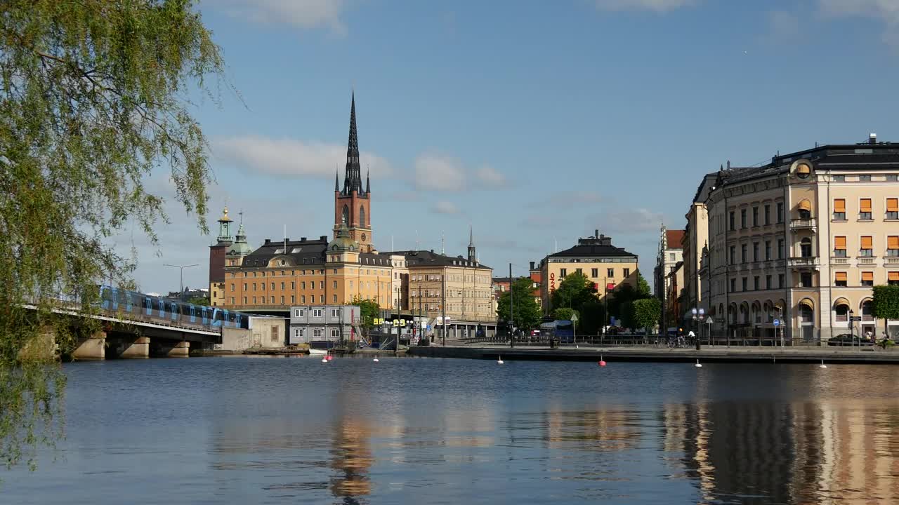 Stock Video Metro Passing Over A River In A Cit Animated Wallpaper