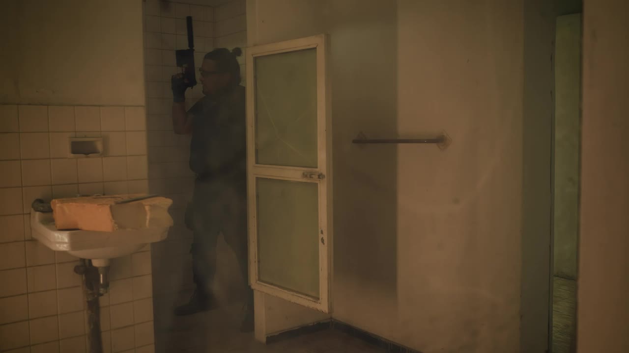 Stock Video Mercenary In An Abandoned Buildin Animated Wallpaper