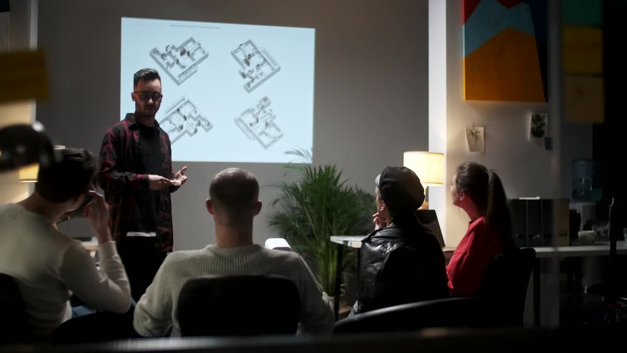 Stock Video Mentor Gives Nighttime Presentation To Tea Animated Wallpaper