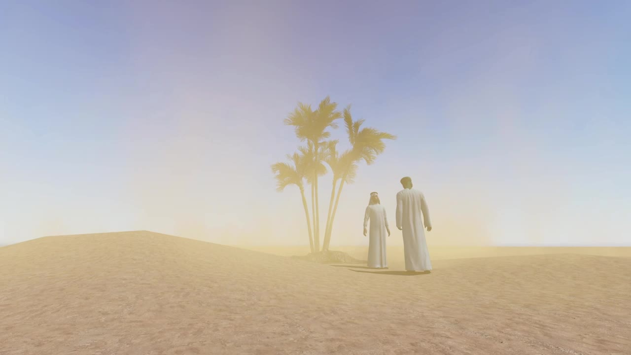 Stock Video Men In Arab Clothing In A Sandy Desert In Animated Wallpaper
