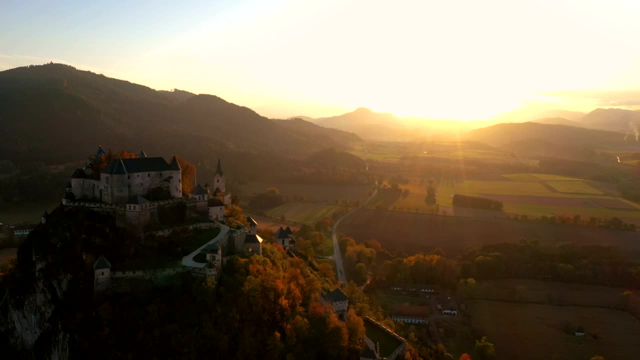 Stock Video Medieval Castle In The Mountain At Sunse Animated Wallpaper