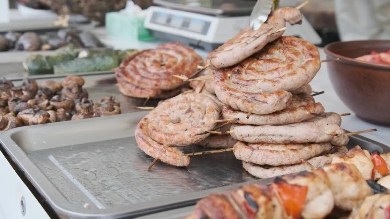 Stock Video Meat Rolls Ready To Eat At The Marke Animated Wallpaper