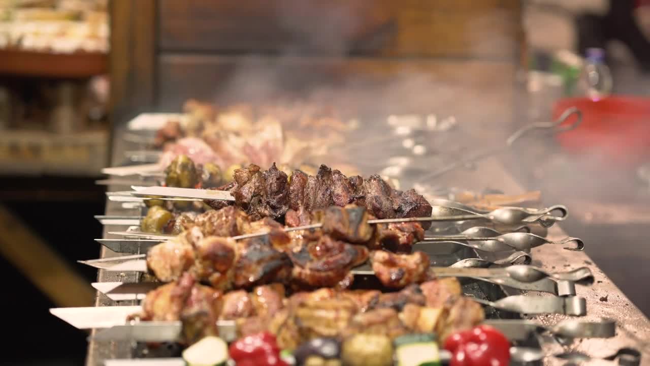 Stock Video Meat In Spikes On The Gril Animated Wallpaper
