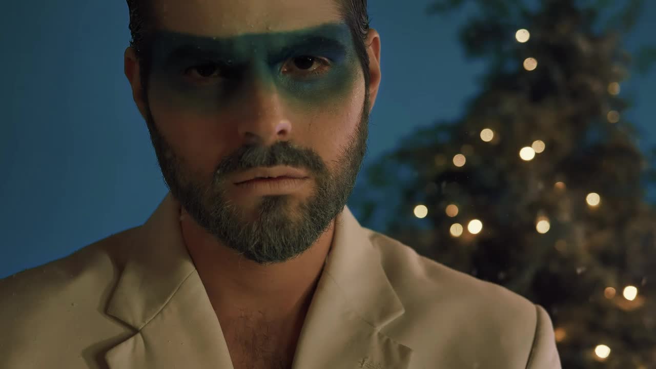 Stock Video Man With Winter Makeup While Snowin Animated Wallpaper