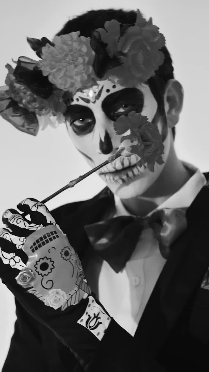 Stock Video Man With Skull Makeup With A Marigold Flower In Hi Animated Wallpaper