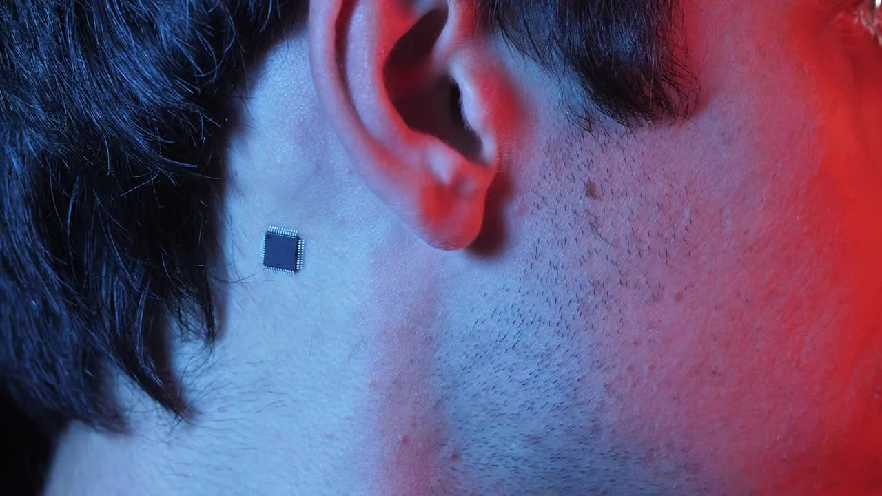 Stock Video Man With Chip On Neck Looks At Camer Animated Wallpaper