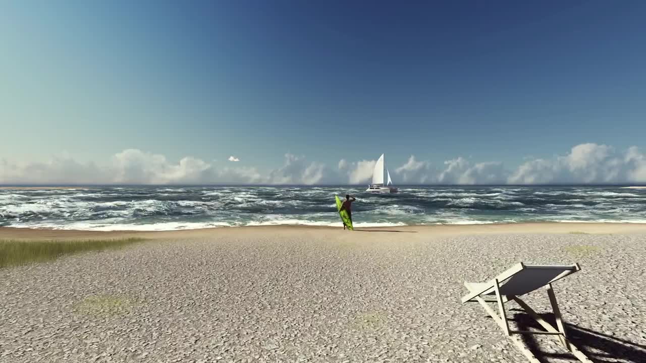 Stock Video Man With A Surfboard On The Shore Of A Beac Animated Wallpaper