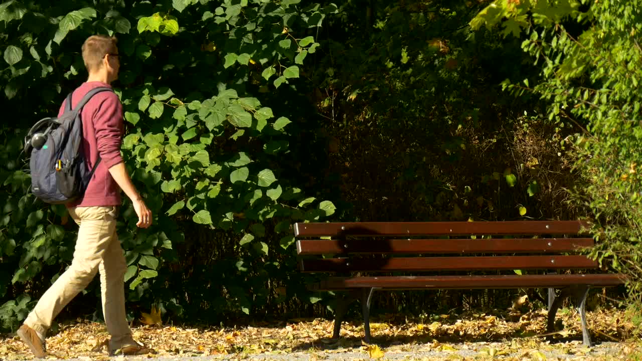 Stock Video Man With A Backpack On A Park Bench Takes Ou Animated Wallpaper