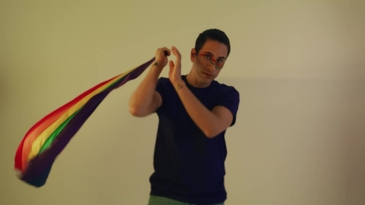 Stock Video Man Waving Lgbt Pride Fla Animated Wallpaper