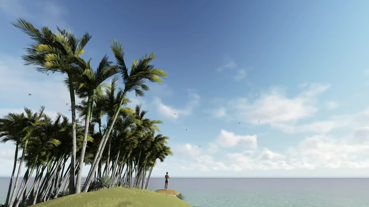 Stock Video Man Watching The Calm Sea From An Island In Animated Wallpaper