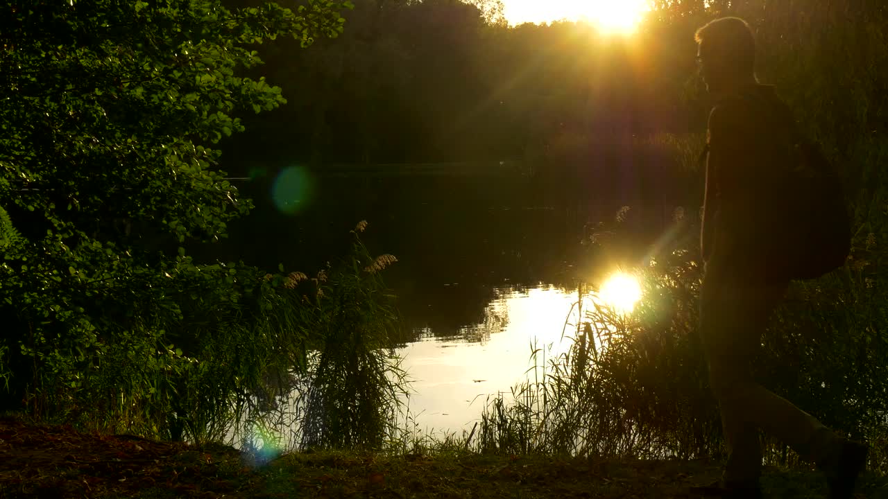 Stock Video Man Watching The Sunset By The Rive Animated Wallpaper