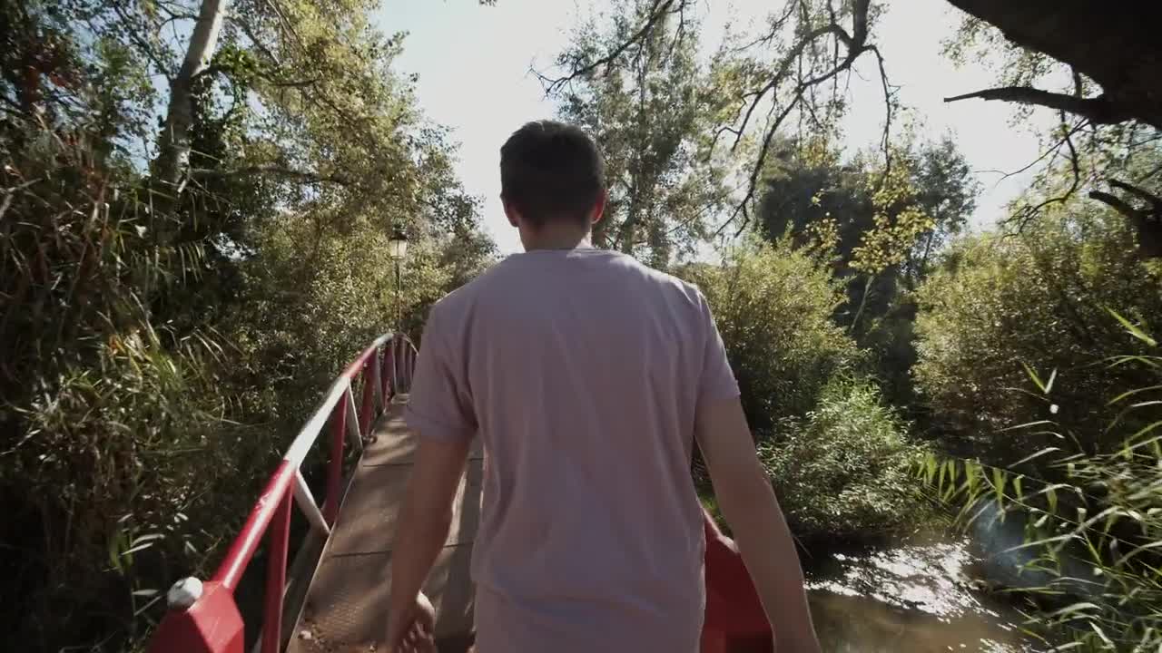 Stock Video Man Walking On A Bridge In A Park Tracking Sho Animated Wallpaper