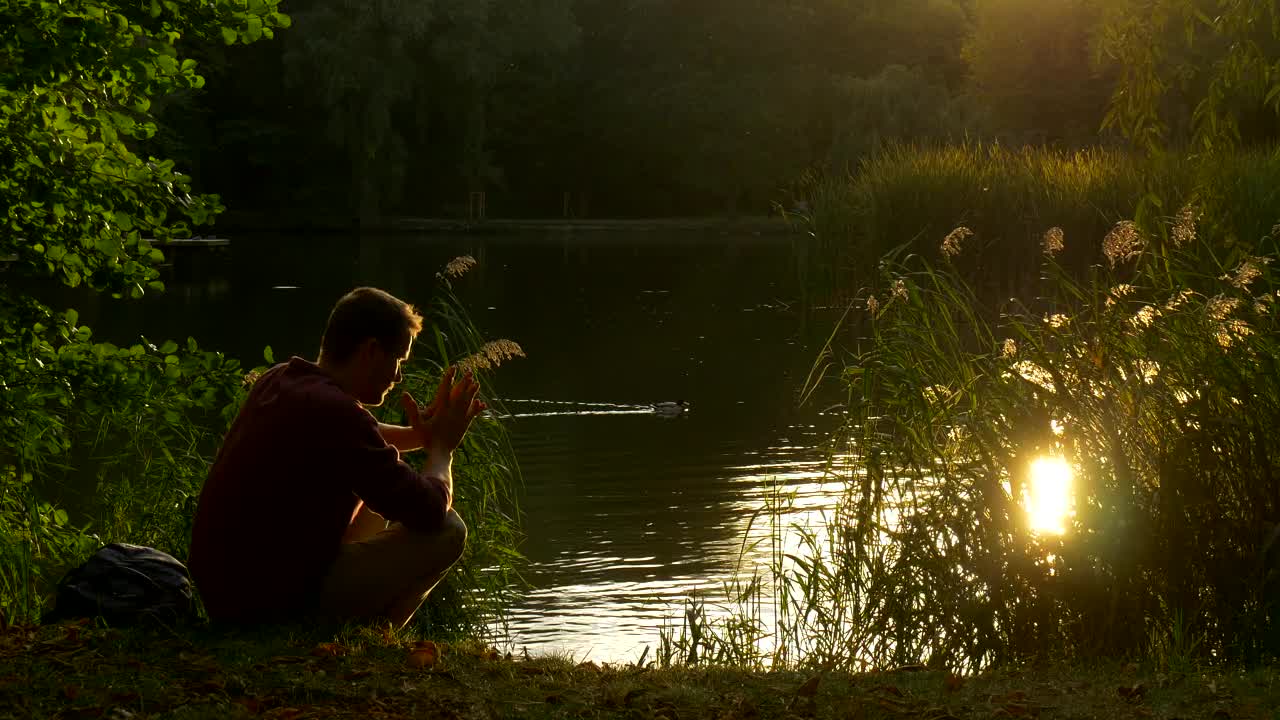 Stock Video Man Thinking By The Lak Animated Wallpaper