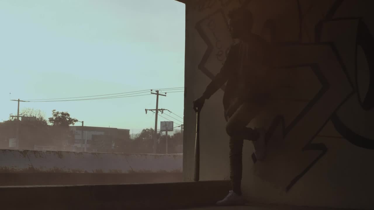 Stock Video Man Silhouette In An Abandoned Buildin Animated Wallpaper
