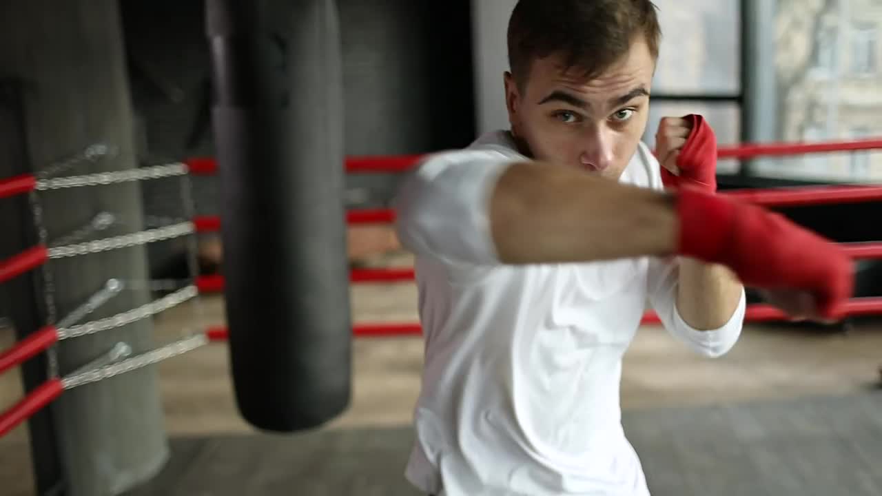 Stock Video Man Shows Off Boxing Moves With Red Handwrap Animated Wallpaper