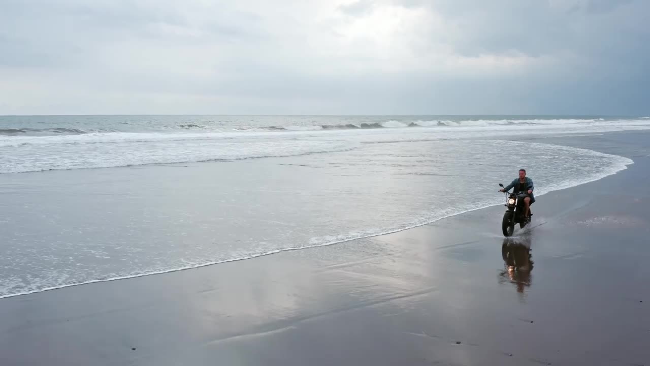 Stock Video Man Riding A Motorcycle On The Beac Animated Wallpaper