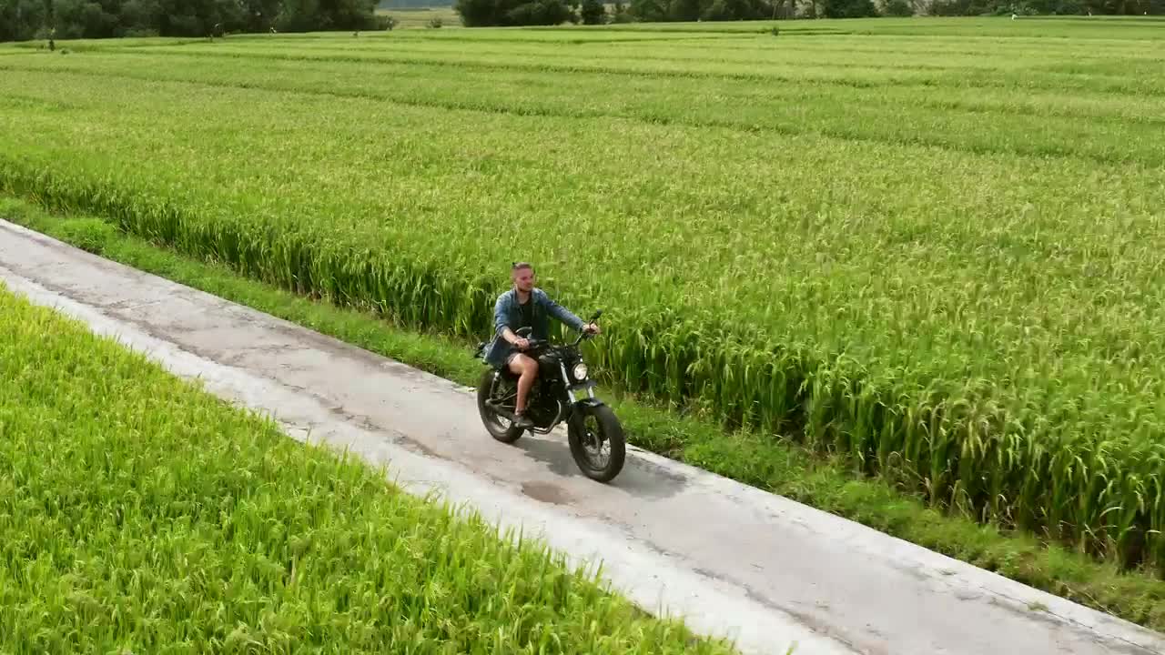 Stock Video Man Riding A Motorbike In The Countrysid Animated Wallpaper