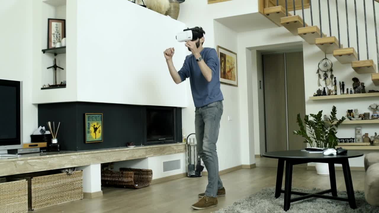 Stock Video Man Playing A Boxing Game In Virtual Realit Animated Wallpaper