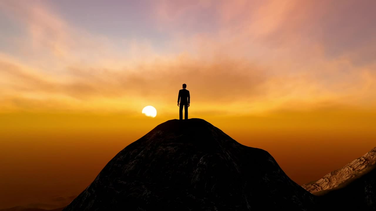 Stock Video Man On The Top Of A Mountain Watching The Sunse Animated Wallpaper