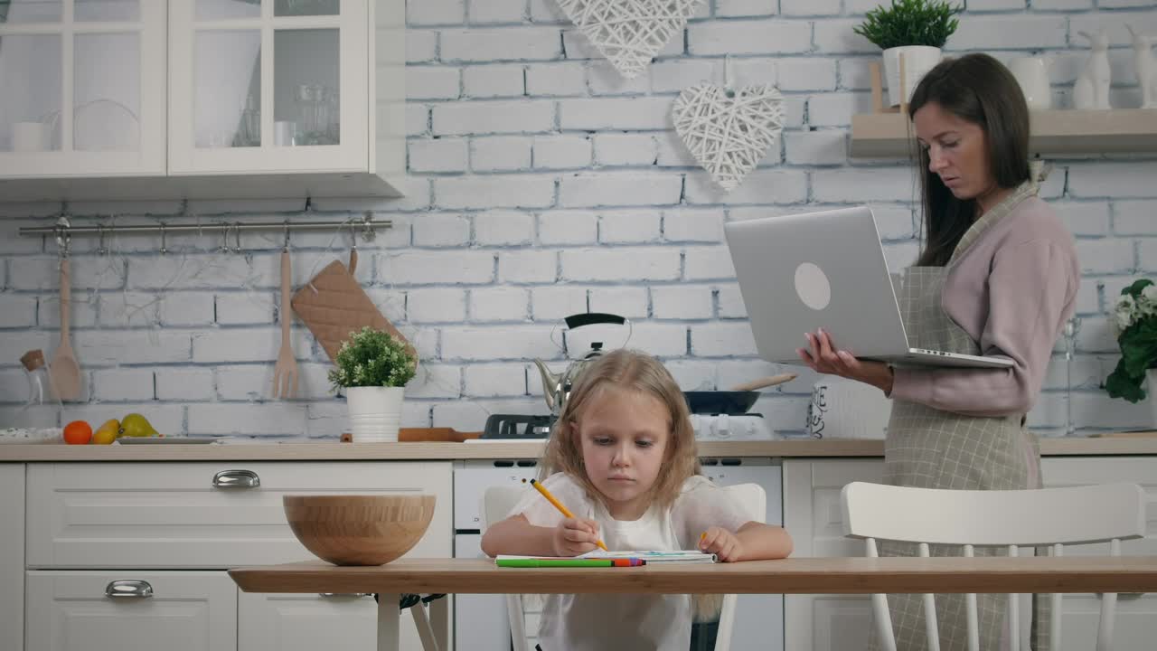 Stock Video Mother Working At Home And Cooking Live Wallpaper