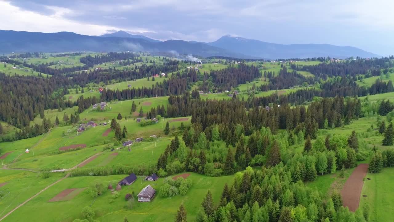 Stock Video Mountain Village In Spring At Cloudy Day Live Wallpaper