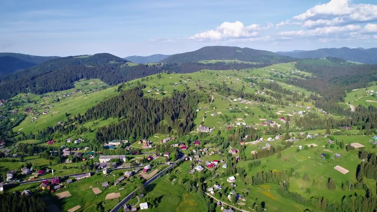 Stock Video Mountain Village Seen From The Air At A Sunny Day Live Wallpaper