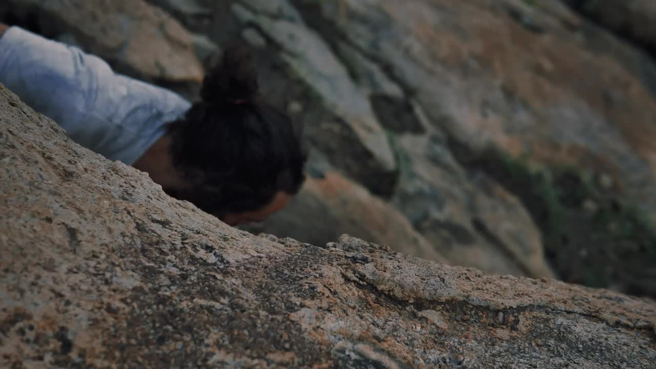Stock Video Mountaineer Climbing A Rocky Hill Live Wallpaper
