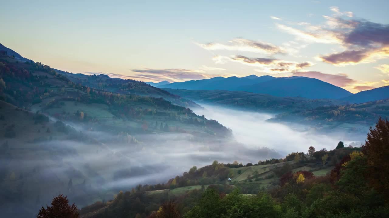 Stock Video Mountainous Valley During Sunrise Time Lapse Live Wallpaper