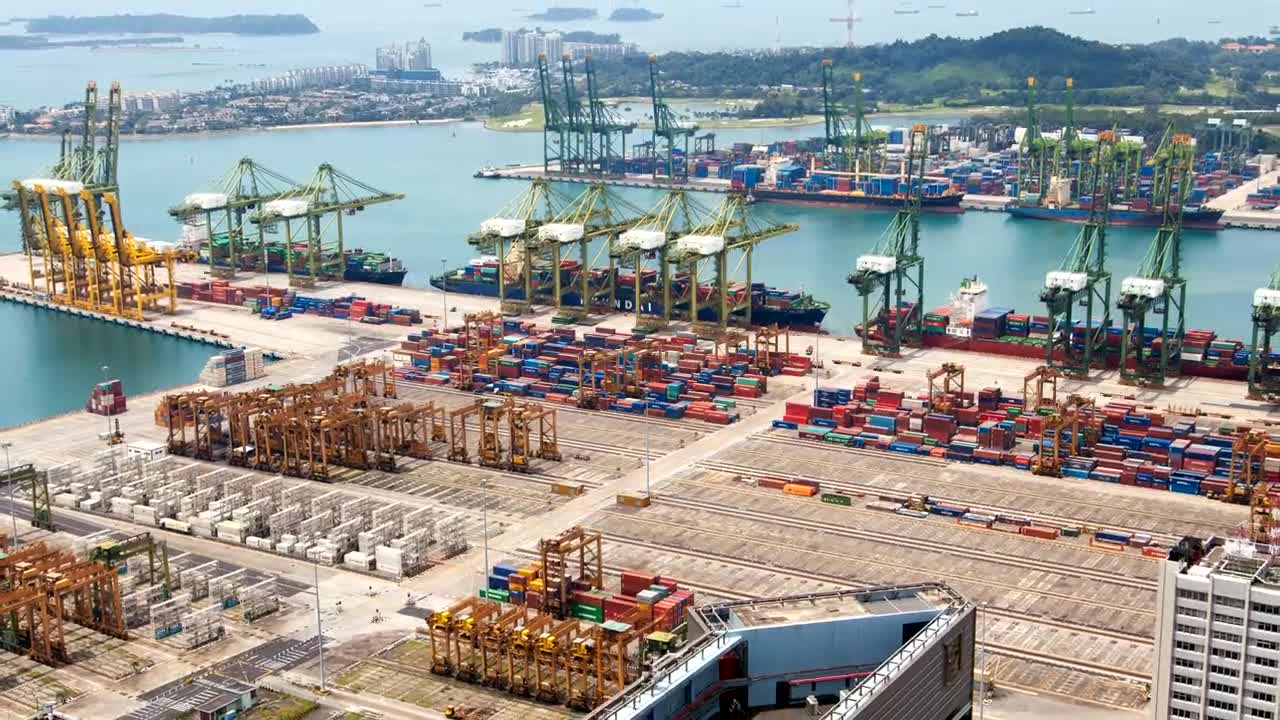 Stock Video Movement Of A Coastline Of Cargo Ships Live Wallpaper