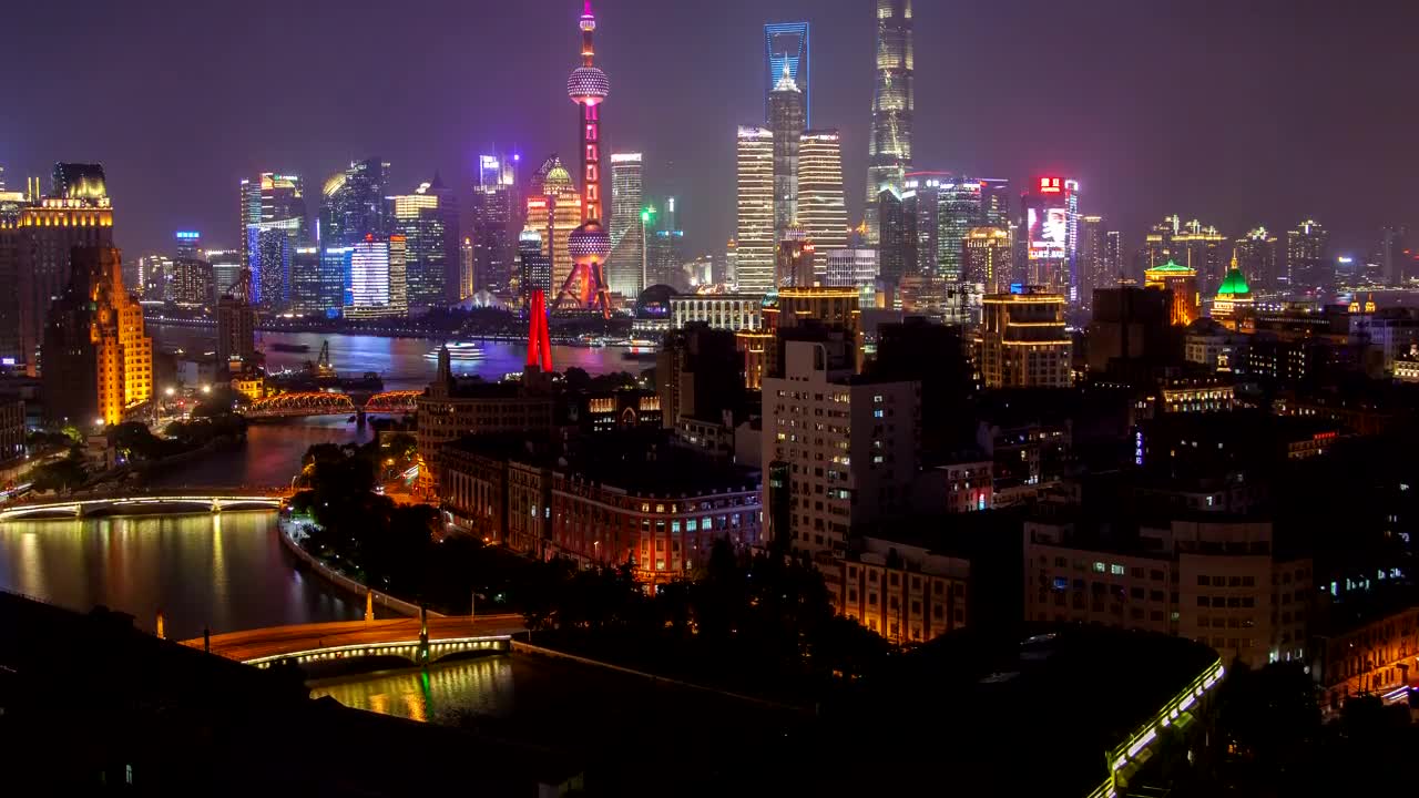 Stock Video Multicolor Shanghai Cityscape At Night Live Wallpaper
