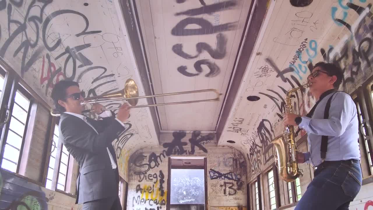 Stock Video Musicians Playing The Trombone And The Saxophone Live Wallpaper