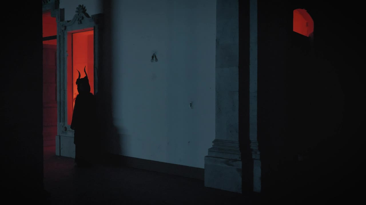 Stock Video Mysterious People In Robes In An Old Building At Night Live Wallpaper