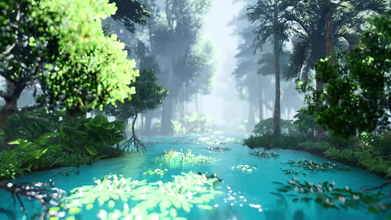 Stock Video Navigating The River Of A Luminous Virtual Jungle Live Wallpaper