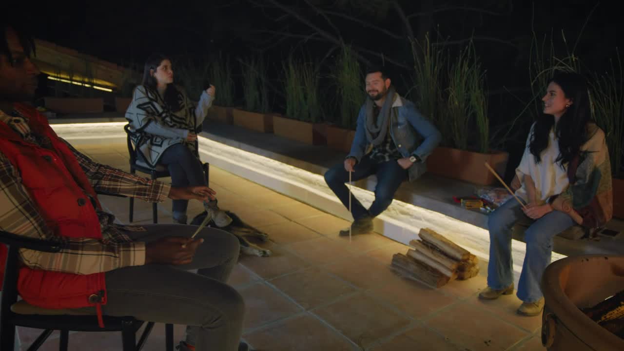 Stock Video Nice Night Between Friends With A Campfire Live Wallpaper