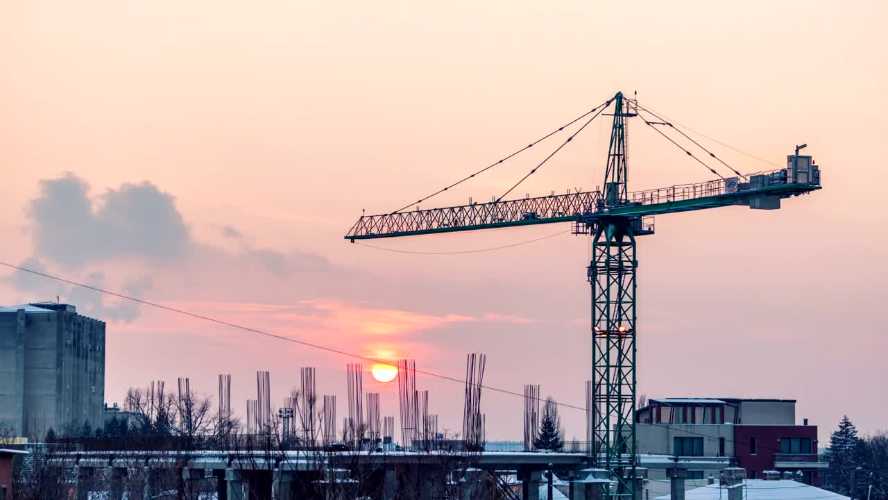 Stock Video Night Falling Over A Construction Site Live Wallpaper