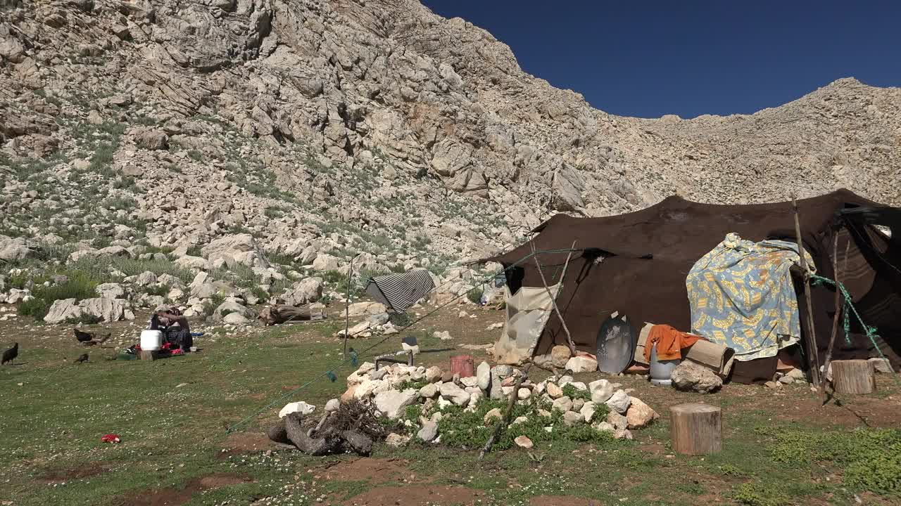 Stock Video Nomad And Tent In The Top Of The Mountain Live Wallpaper