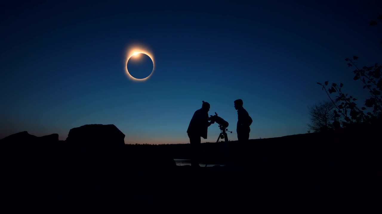 Stock Video Observing An Eclipse With A Telescope At Night Live Wallpaper