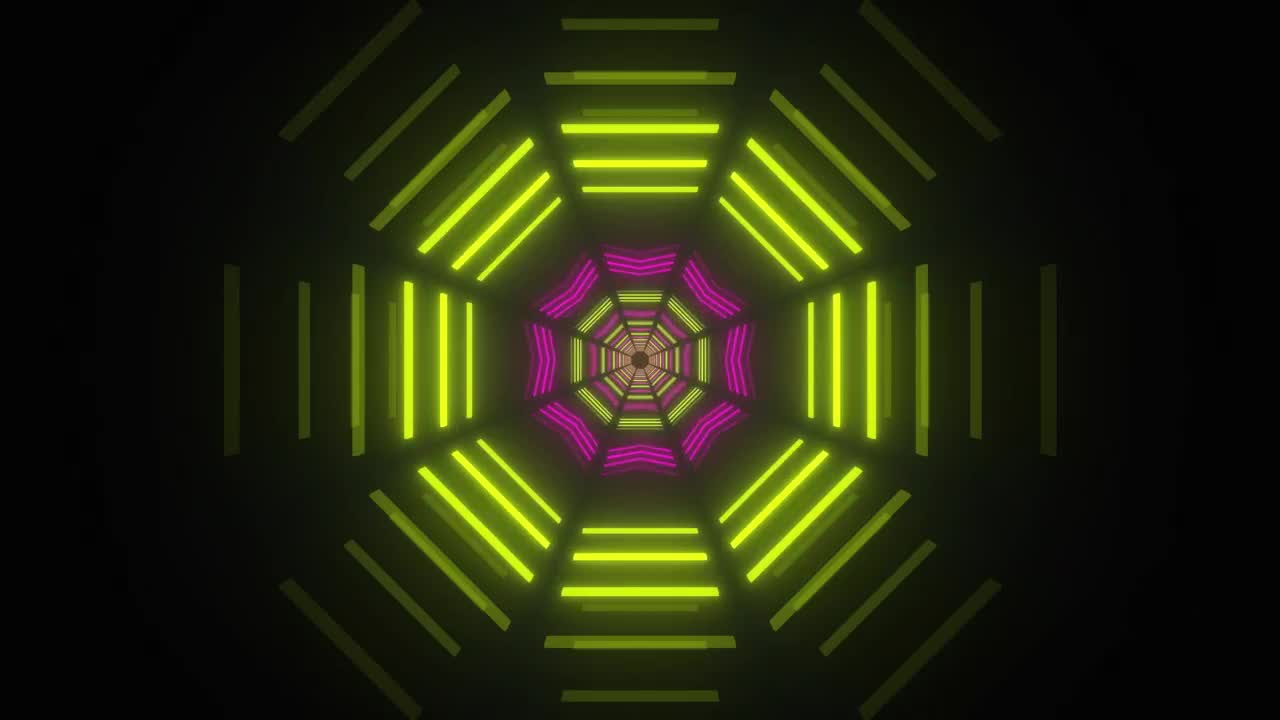Stock Video Octagonal Tunnel With Figures Of Neon Lights Live Wallpaper