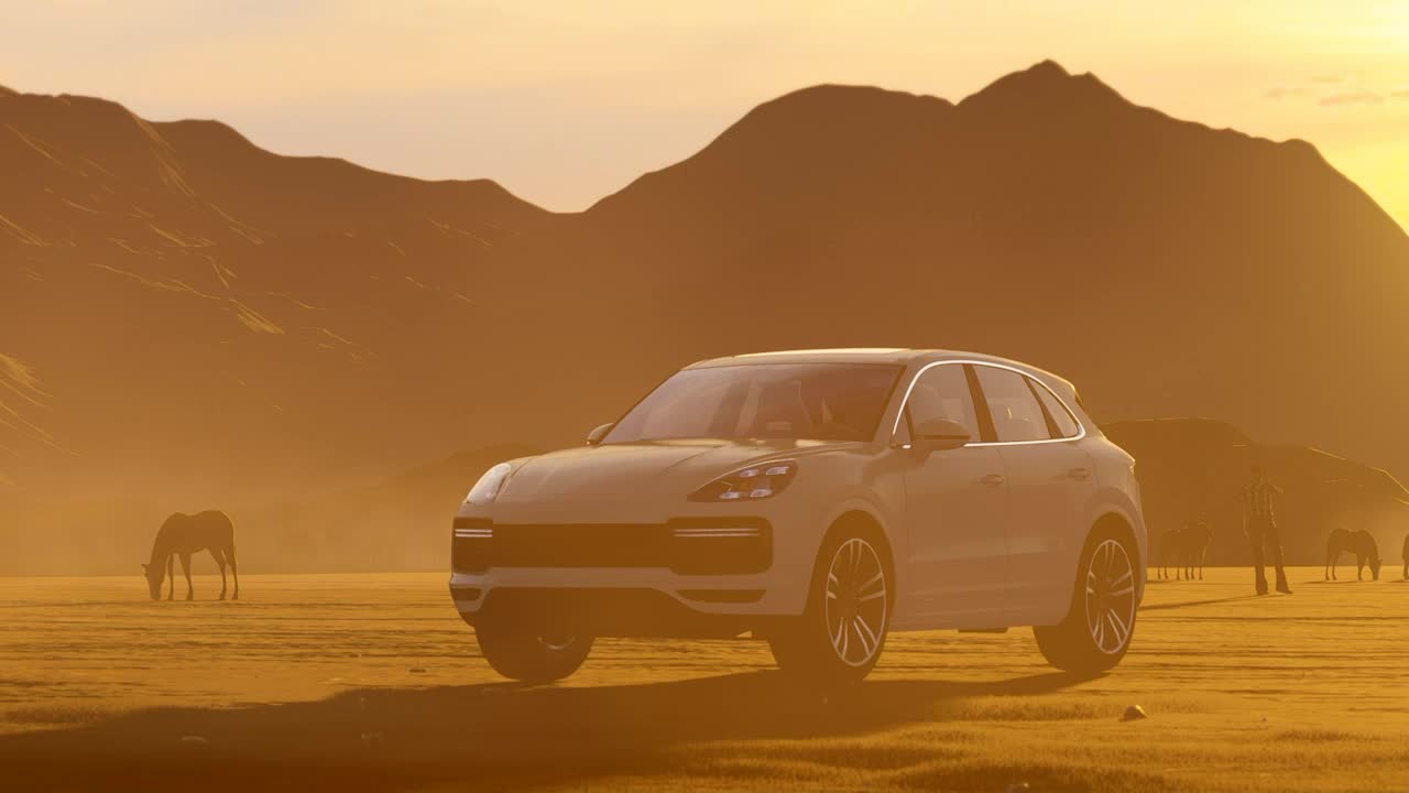 Stock Video Off Road Vehicle In A Desert Near Wild Horses Live Wallpaper