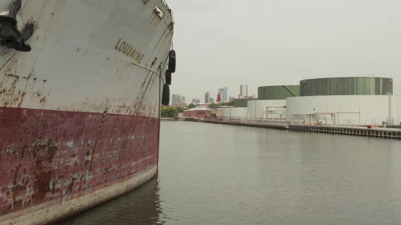 Stock Video Old Cargo Ship Waiting In The Harbor Live Wallpaper