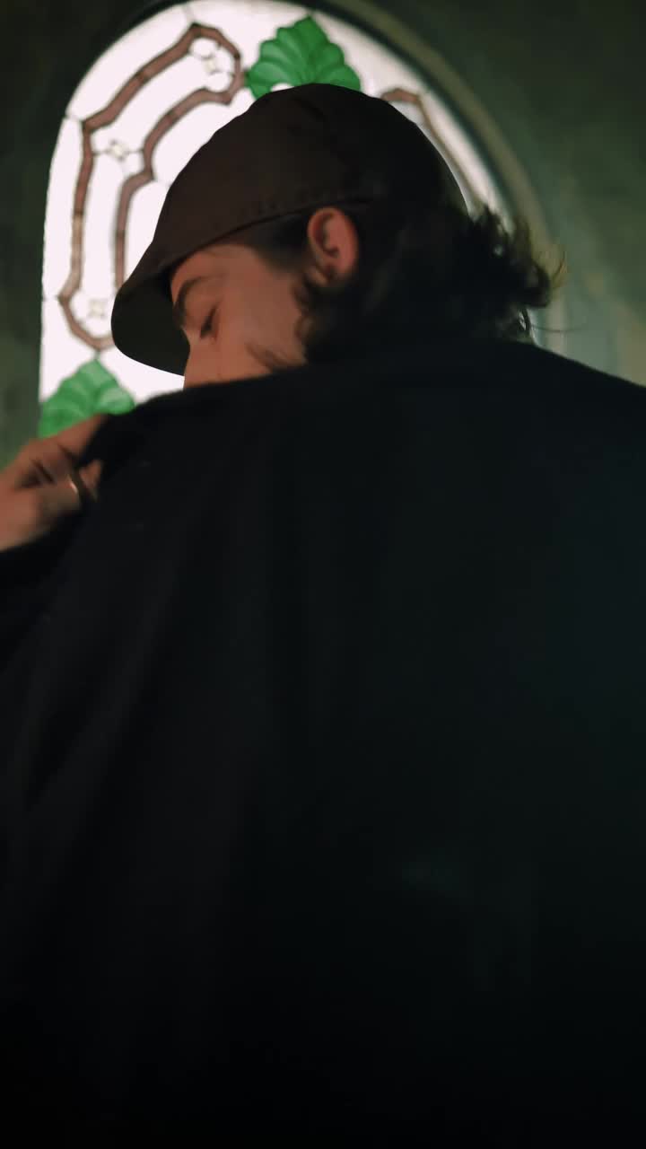 Stock Video Old Fashion Man Modeling In An Old Place Live Wallpaper