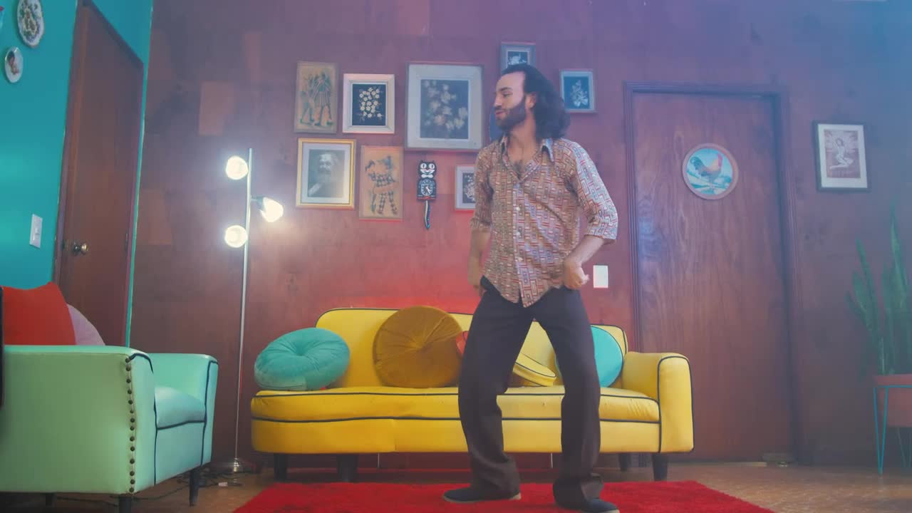 Stock Video Old Fashioned Man Dancing In The Living Room Live Wallpaper