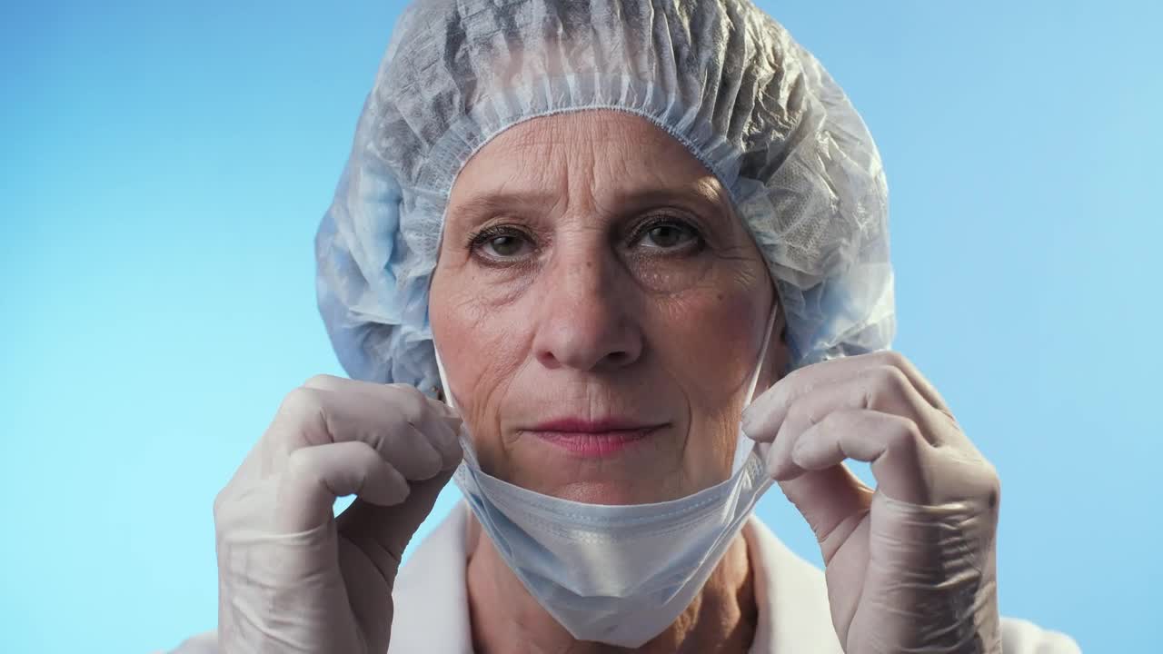 Stock Video Old Female Doctor Puts On An N Mask Live Wallpaper