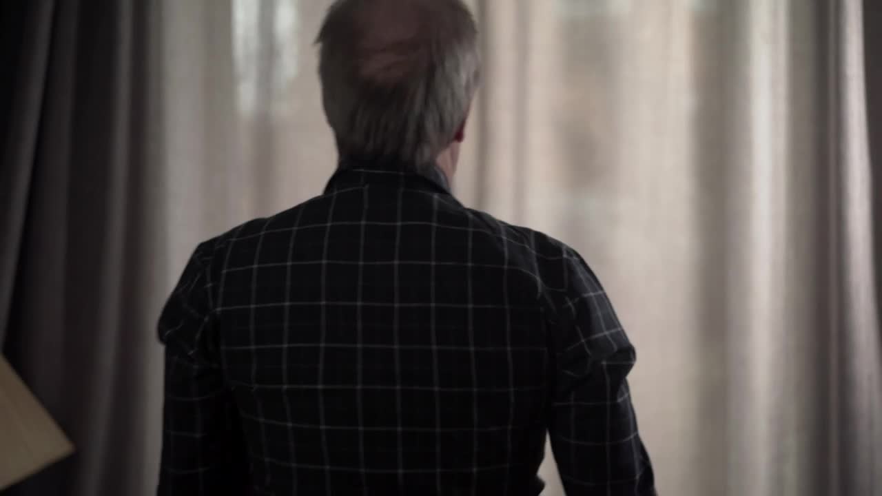 Stock Video Old Man Opening The Window Curtains Live Wallpaper