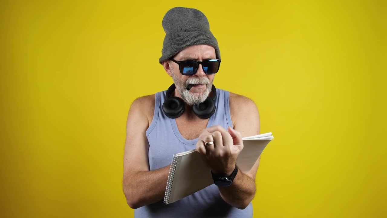 Stock Video Old Man Writing Be Yourself On A Notebook Live Wallpaper