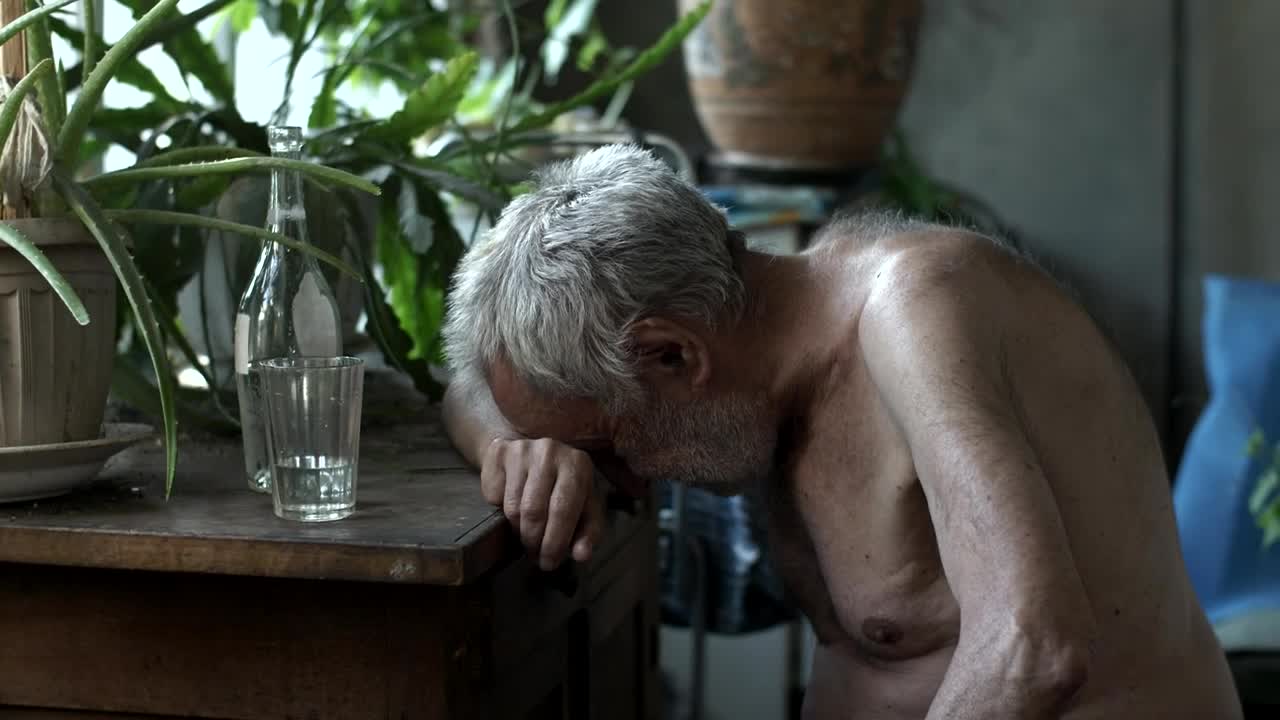 Stock Video Old Poor Man Depressed And Drunk Live Wallpaper