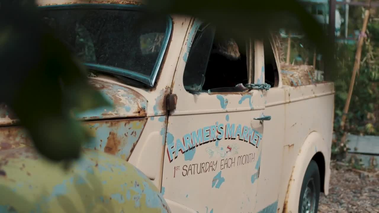 Stock Video Old Truck Parked At A Farmers Market Live Wallpaper