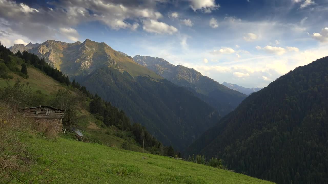 Stock Video Old Wooden House In The Mountain Live Wallpaper