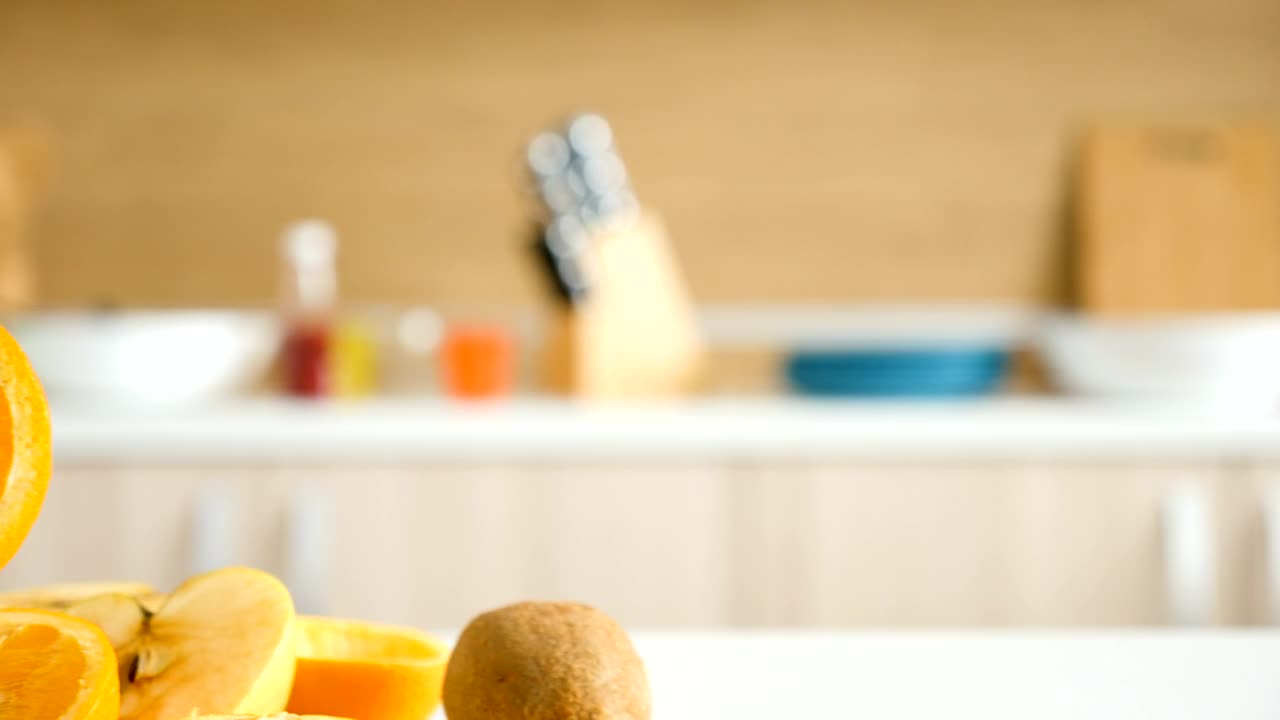 Stock Video Organic Diet Fresh Fruit Smoothies Panning Closeup Live Wallpaper