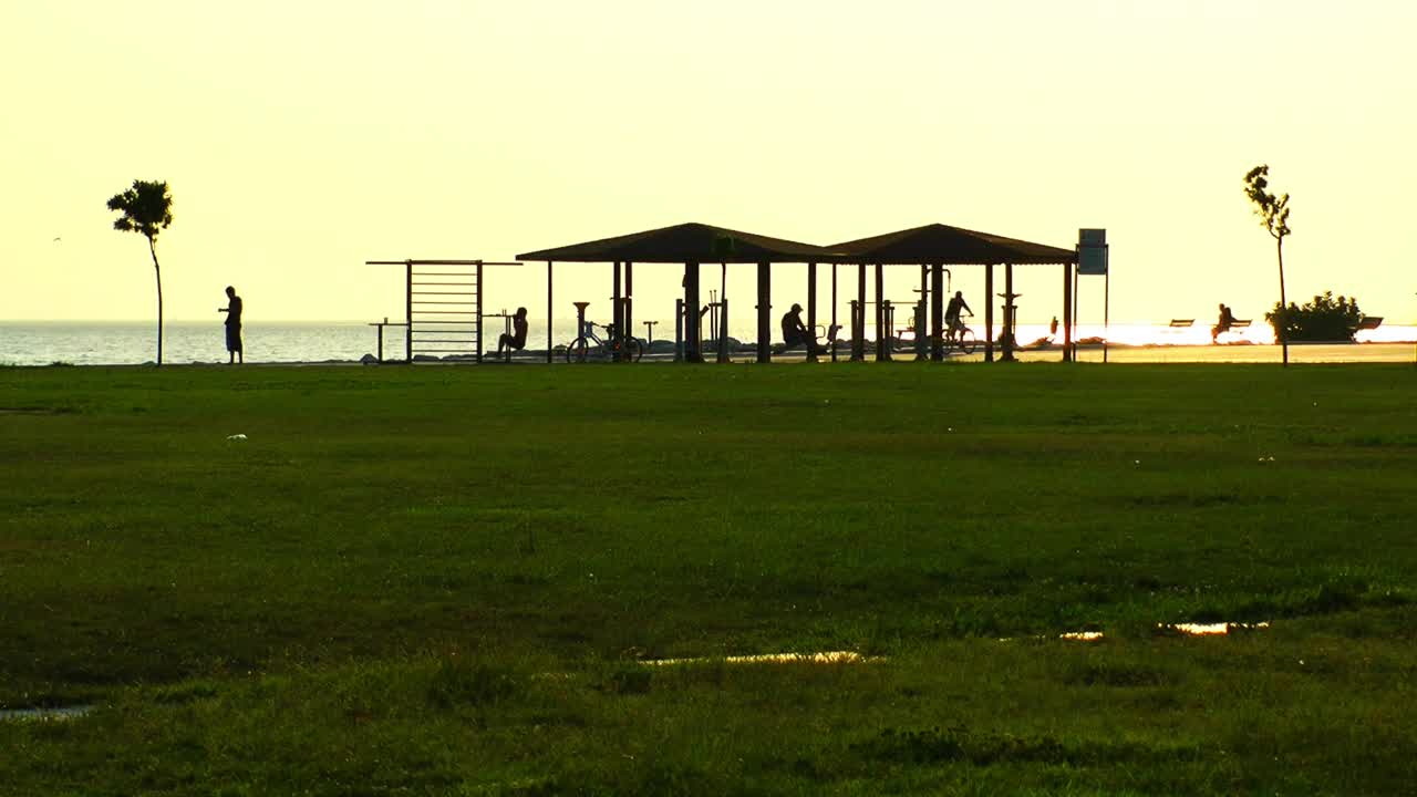 Stock Video Outdoor Gym In A Garden Near The Sea Live Wallpaper